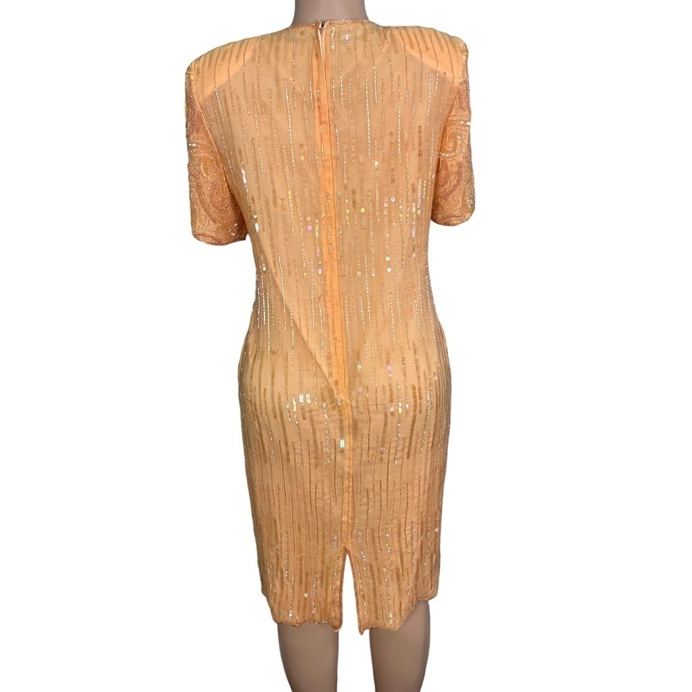 Jewel Queen Vintage Dres Sherbert Orange Short Sleeve Silk - Picture 9 of 12